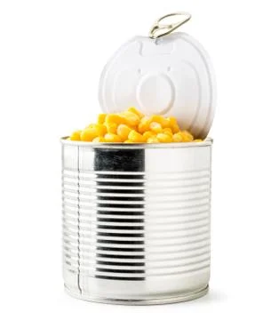 Full can of canned corn on a white background. Isolated Stock Photos