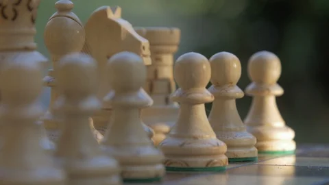 Full chess board. Close up of figurines on Chessboard outside Stock-Footage 118744304