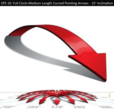 Full Circle Medium Length Curved Pointing Arrows Set - 15 Degrees Inclination Stock Illustration