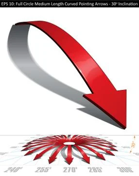 Full Circle Medium Length Curved Pointing Arrows Set - 30 Degrees Inclination Stock Illustration