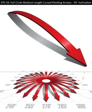 Full Circle Medium Length Curved Pointing Arrows Set - 45 Degrees Inclination Stock Illustration