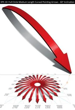 Full Circle Medium Length Curved Pointing Arrows Set - 60 Degrees Inclination Stock Illustration