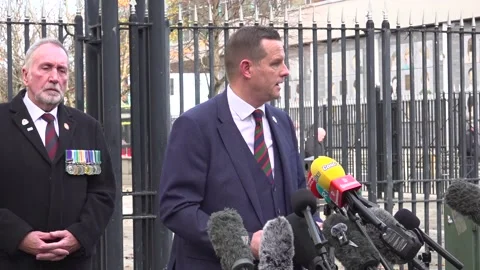 Full clip of David Johnstone speaking outside Belfast Crown Court  Stock Footage 319782615