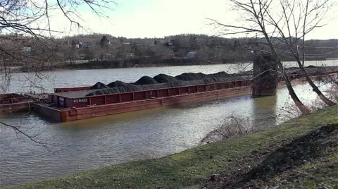 Full Coal Barges on the River Video stock 22280151