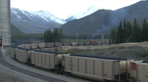 Full coal train wide shot as train moves toward camera Stock Footage 45115551