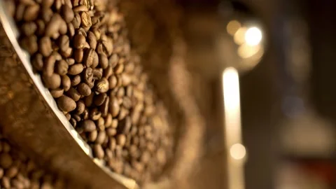 Full of coffee beans coffee roasting machine hull, closeup Stock Footage 170696889