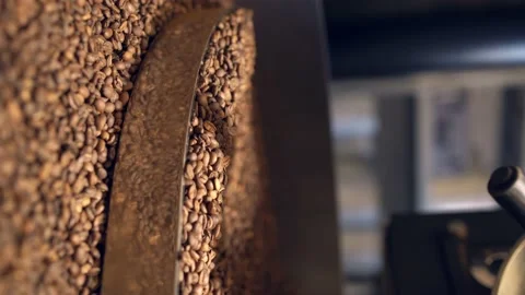 Full of coffee beans coffee roasting machine hull, closeup Stock Footage 170696890