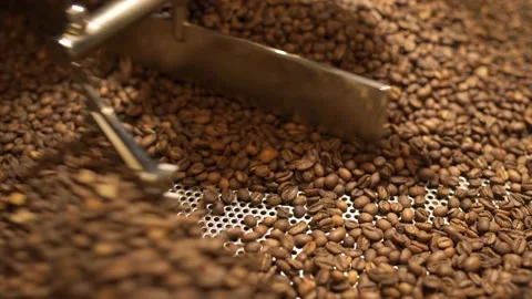 Full of coffee beans coffee roasting machine hull, closeup Stock Footage 170696915