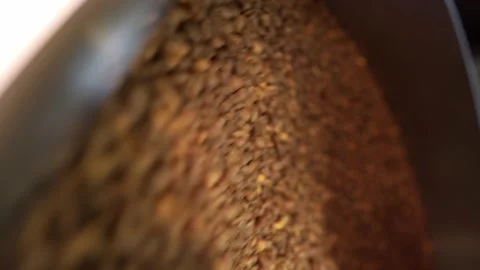 Full of coffee beans coffee roasting machine hull, closeup Stock Footage 170697334