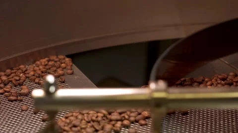Full of coffee beans coffee roasting machine hull, closeup Stock Footage 170697403