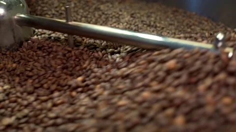 Full of coffee beans coffee roasting machine hull, closeup Stock Footage 170697517