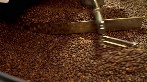 Full of coffee beans coffee roasting machine hull, closeup Stock Footage 170697529
