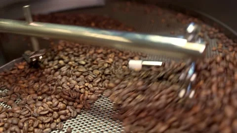 Full of coffee beans coffee roasting machine hull, closeup Stock Footage 170697576
