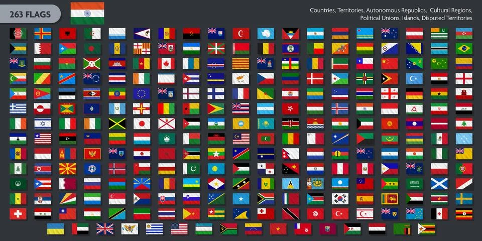 Full Collection of 263 World Flags - Rectangular National Country Territory.. 스톡 일러스트
