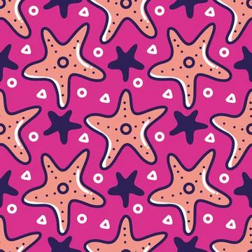 Full color seamless starfish pattern doodles Stock Illustration
