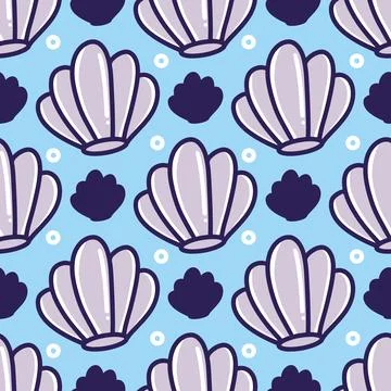 Full color simple seamless shell fish pattern doodles Stock Illustration