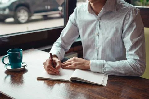 Full concentration man with coffee Foto stock