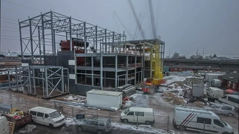 Full construction of industrial building, time lapse from zero to complete Stock Footage 268390088