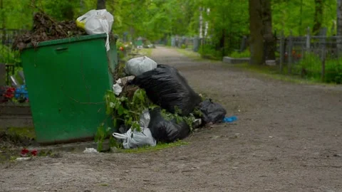 A full container of garbage and a lot of garbage lying nearby not in the Video stock 155359449