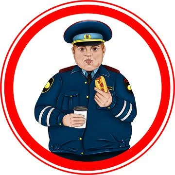 A full cop eats a hot dog Stock Illustration