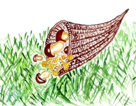 Full Cornucopia Watercolor Stock Illustration