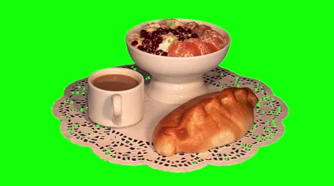Full – cream ice with fruit, white coffee and pie with stuffing Stock Footage 48614607
