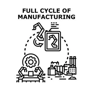 Full cycle manufacturing production process automation icon Stock Illustration