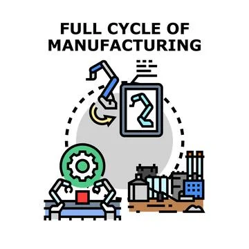 Full cycle manufacturing production process automation icon Stock Illustration