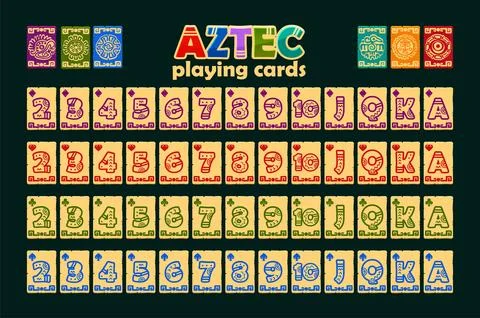 Full deck of playing cards in Aztec style. Set with isolated cards for Poke.. Stock-Illustration