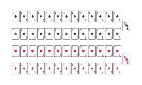 Full deck playing cards plus two cards jokers. Simple minimalist design. Stock Illustration