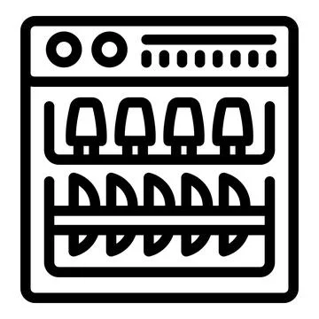 Full dishwashing machine icon outline vector. Kitchenware laundry device Stock Illustration