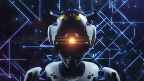Full download of artificial intelligence, portrait of a female robot. Stock Footage 267801267