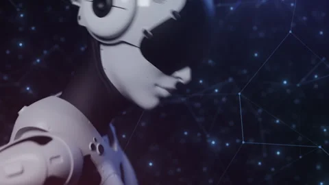 Full download of artificial intelligence, portrait of a female robot. Video stock 267801395