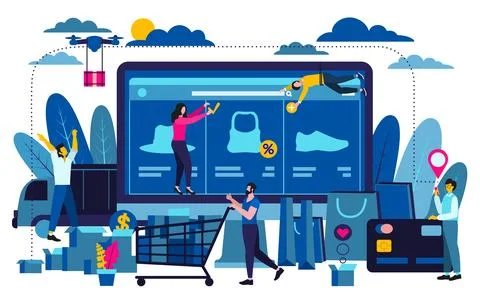 Full e-commerce ecosystem and delivery logistics concept Stock Illustration