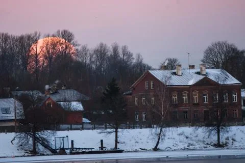 Full eclipse of moon ended. Partial eclipse of moon. Fotos Stock