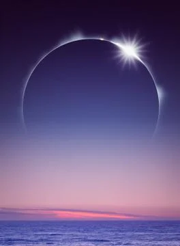 Full eclipse over ocean (digital art) Ilustração Stock