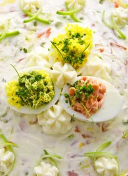 Full eggs with vegetable salad Stock Photos