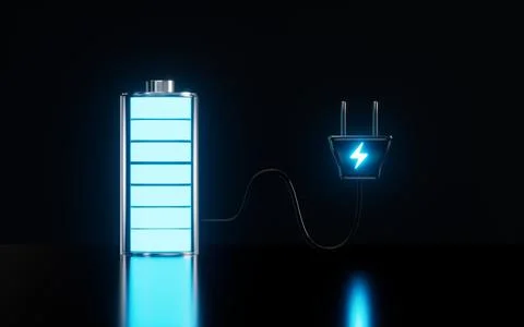 Full energy battery with live socket, 3d rendering. Stock Photos