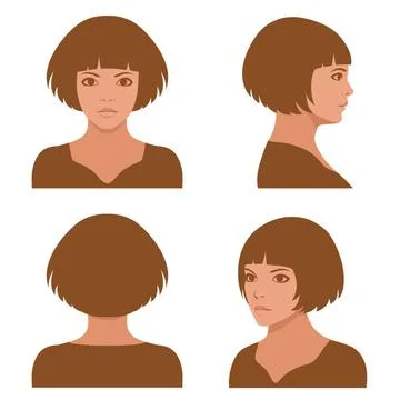 Full face and profile head vector girl hairstyles , full face and profile ... Stock Photos