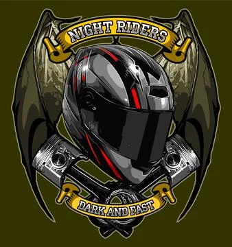 Full face helmet bat wing background Stock Illustration