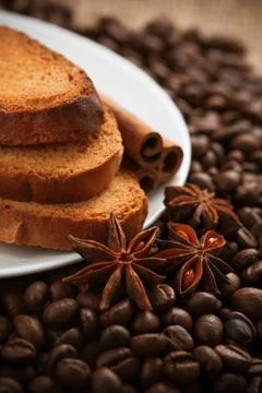 Full-flavored crackers with roasted coffee beans Stock Photos