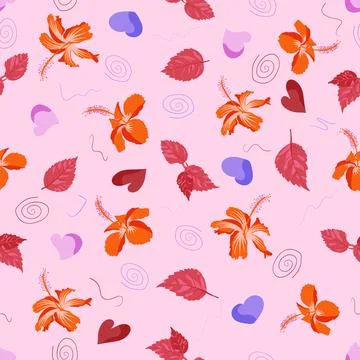 Full flourish graphical surface pattern artwork of hibiscus rosa sinensis aka Stock Illustration