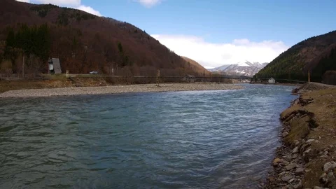 Full-flowing river in mountains. Stock Footage 74744653
