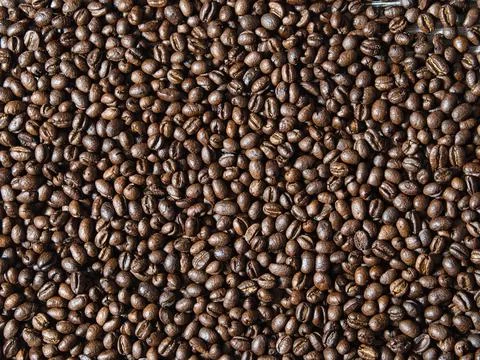 Full frame of aromatic roasted coffee beans background 스톡 사진