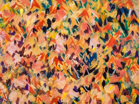 Full frame autumn foliage background, acrylic painting technique detail. Stock-Illustration