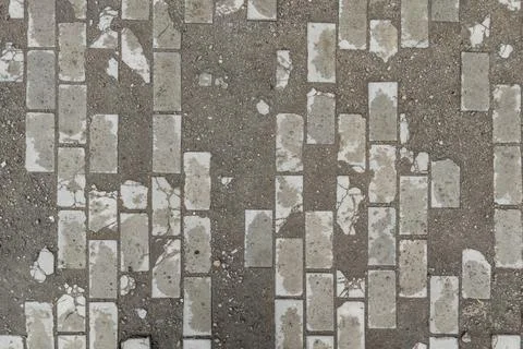 Full-frame background and texture of damaged brick pavement Photos