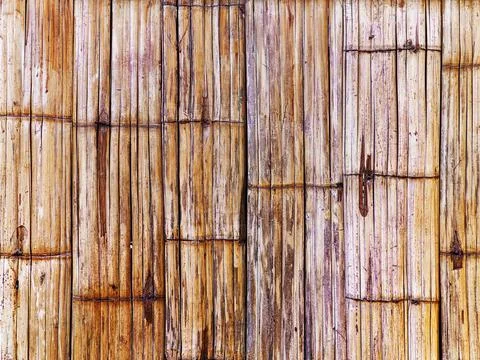 Full Frame Background of Asian-Style Brown Bamboo Sticks Fence Stock Photos