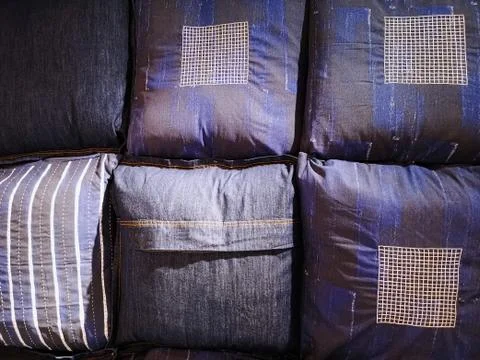 Full Frame Background of Blue Patterned Pillows Stock Photos