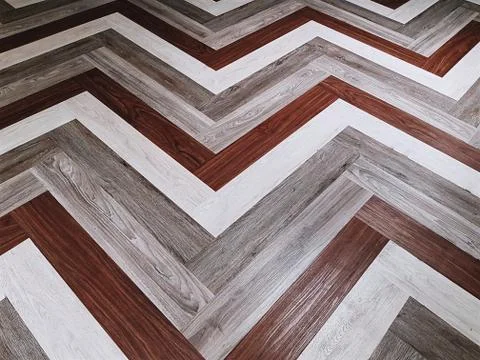Full Frame Background of Brown and White Zigzag Floor Pattern Foto stock