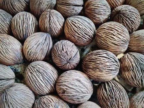 Full Frame Background of Brown Dry Nutshells Foto stock